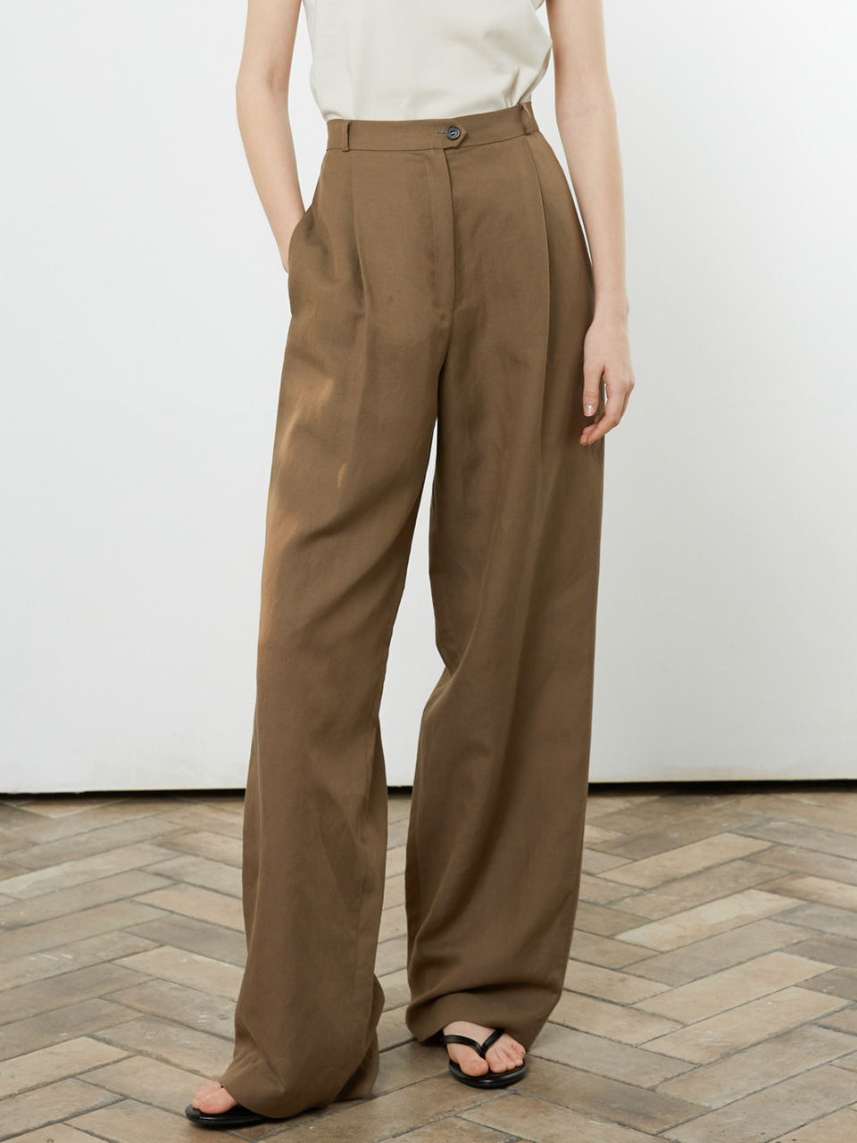 Classic linen wide-leg pants_brown
