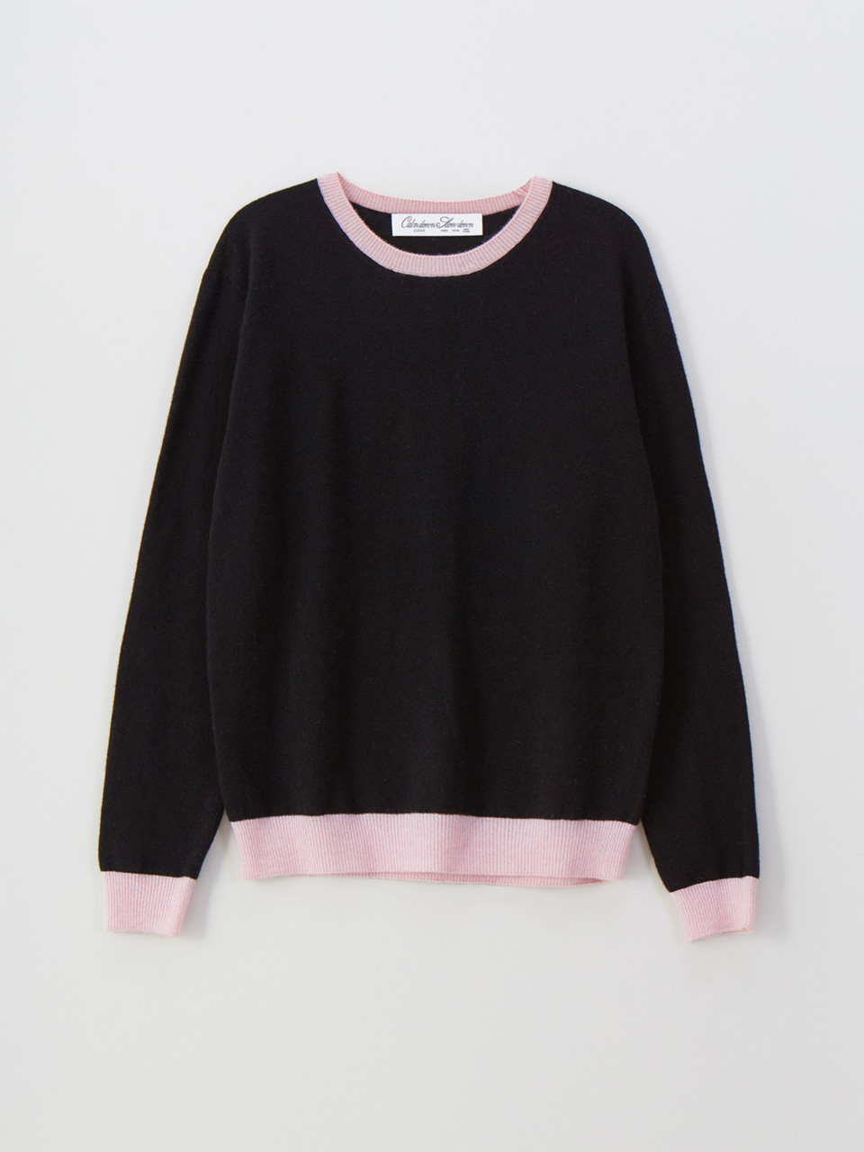 Wool cashmere crew-neck knit_black&amp;pink